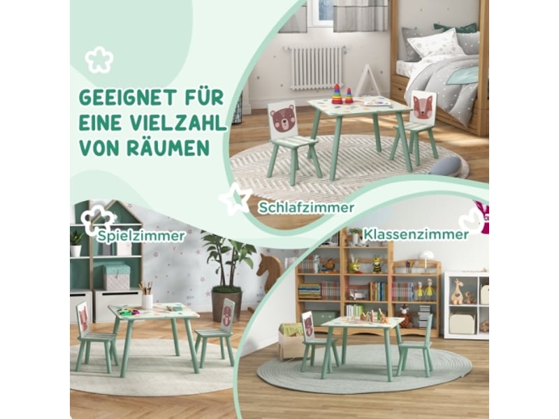  Ensemble table et 2 chaises enfant, motif animaux, pour 3-8 ans, vert, mobilier enfant  - Conforama D
