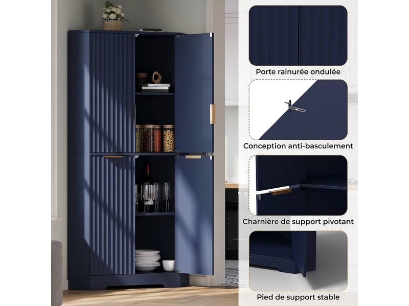  Buffet de cuisine d'angle bleu 60x60x172 cm avec 4 portes et étagères réglables  - Conforama E