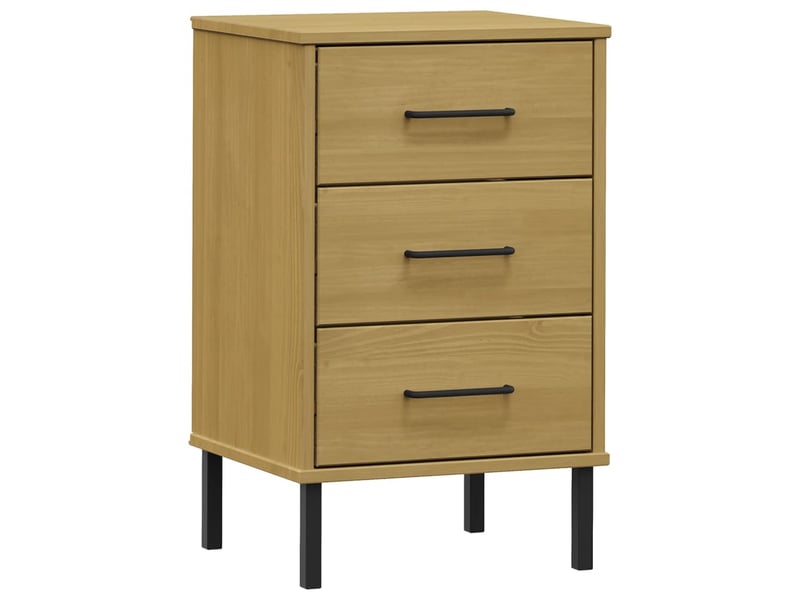  Table de chevet - cabinet de chevet - table de nuit avec pieds en métal marron bois pin massif oslo  - Conforama A