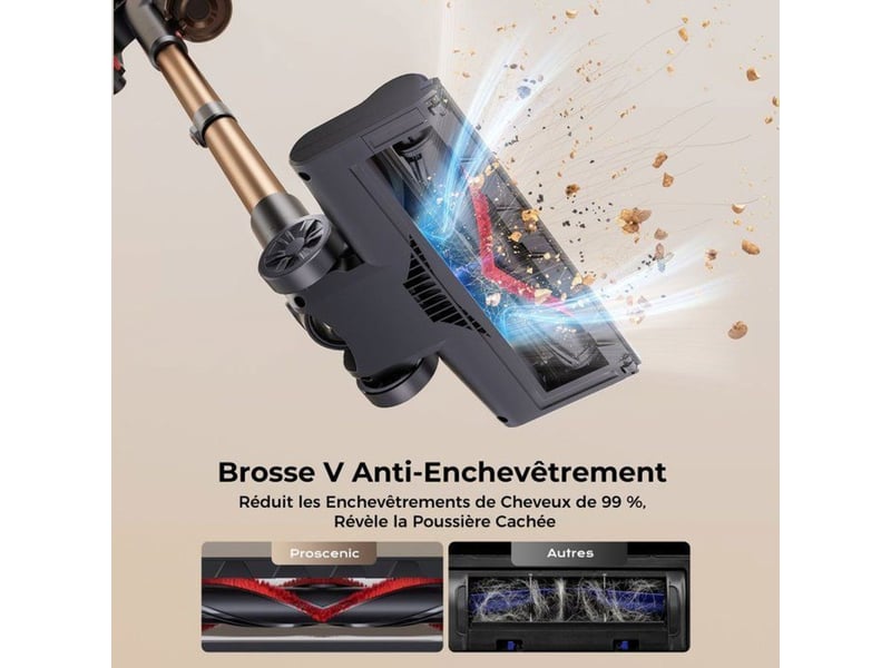  Aspirateur balai sans fil 55kpa 550w sols durs et tapis anti-enchevêtrement brosse v 406392_AACVZ22628_6_DROPFR - Conforama C
