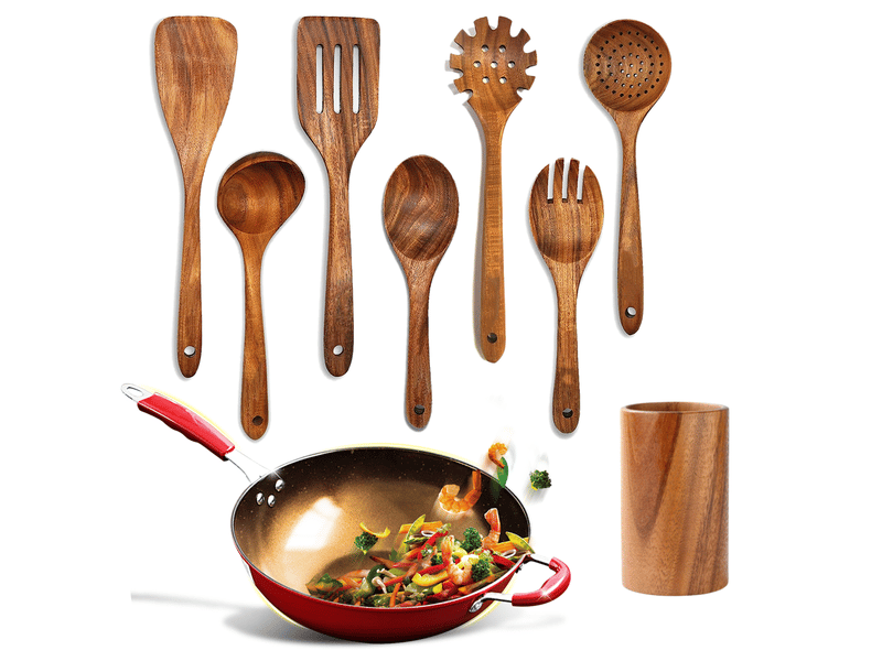  Set d'ustensiles de cuisine 7 pièces en bois marron chicfurn  - Conforama A