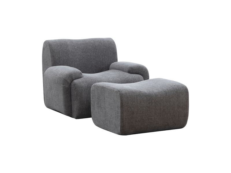  Fauteuil gris en tissu chenille avec repose-pieds amovible pour salon compact et pièces moyennes  - Conforama A