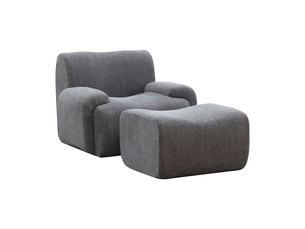 Fauteuil gris en tissu chenille avec repose-pieds amovible pour salon compact et pièces moyennes