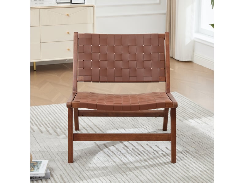  Fauteuil 71x66x72 cm à motif damier en bois et polyuréthane (pu) brun  - Conforama E