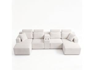 Canapé d'angle modulaire en forme de u, canapé sans cadre, 2 porte-gobelets, velours côtelé, réglable, moderne, aucun assemblage requis, blanc cassé