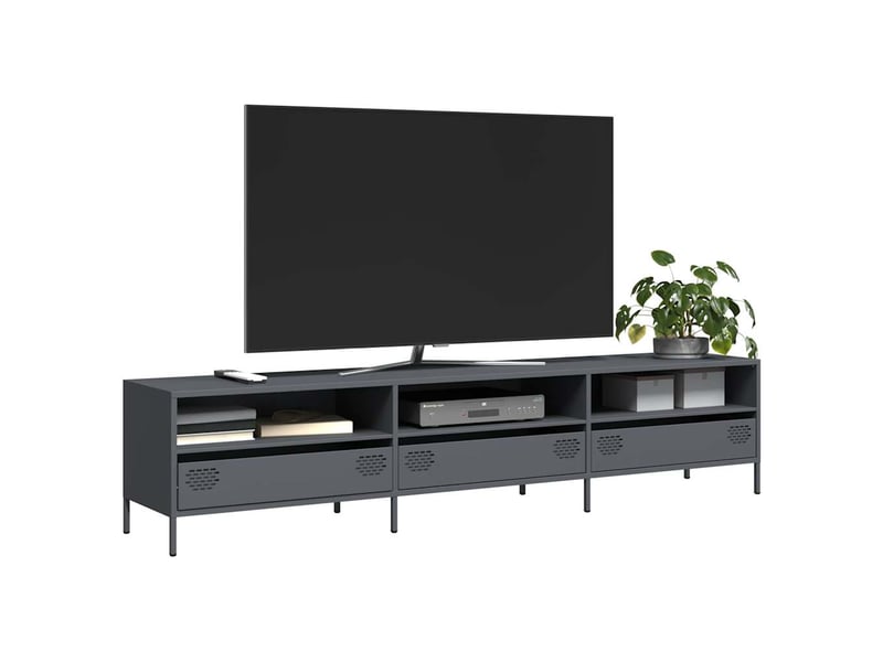  Meuble tv - banc tv - meuble de rangement anthracite 202x39x43,5 cm acier laminé à froid  - Conforama B