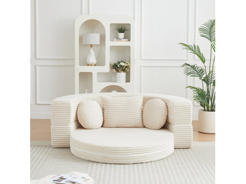  Canapé convertible modulaire 4-en-1 180x92x60 cm – beige – lit de jour rond avec 3 coussins assortis  - Conforama B
