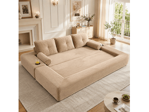 Canapé droit compressé convertible <strong>MAISENTIEL</strong> <strong></strong> 3 places Velours côtelé beige