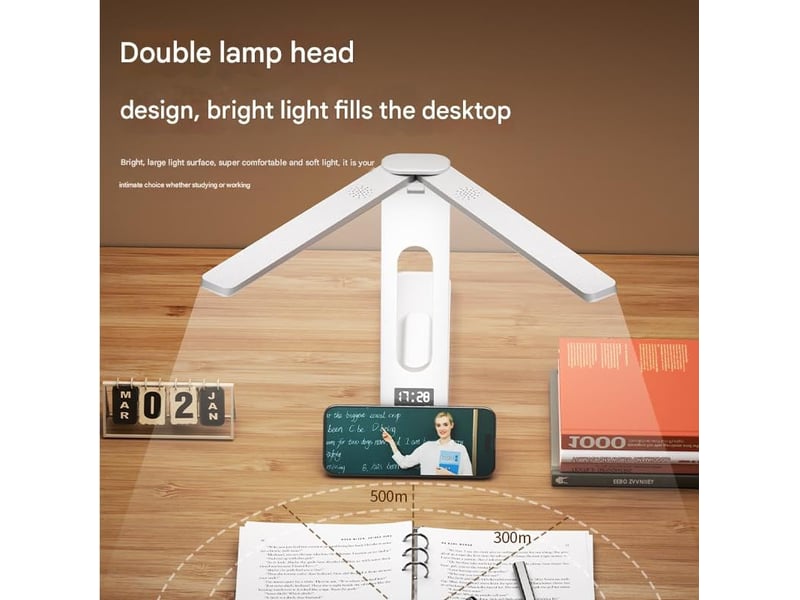  Lampe de bureau led avec horloge connectée, pliable – 3 températures de couleur, commande tactile-monotête-version usb  - Conforama E