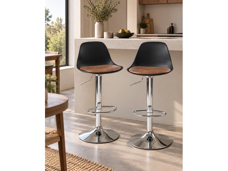  Lot de 2 tabourets de bar vintage réglables pivotants, assise simili cuir marron SIG+ noir marron  - Conforama B