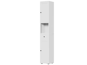 Colonne de rangement blanche 5 niveaux, 2 portes, métal, 30 × 30 × 180 cm