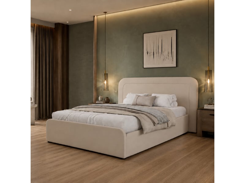  Lit avec coffre de rangement 160x200cm en velours beige boise  - Conforama B