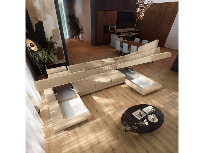 Canapé d'angle gaian, velours crème - Conforama C