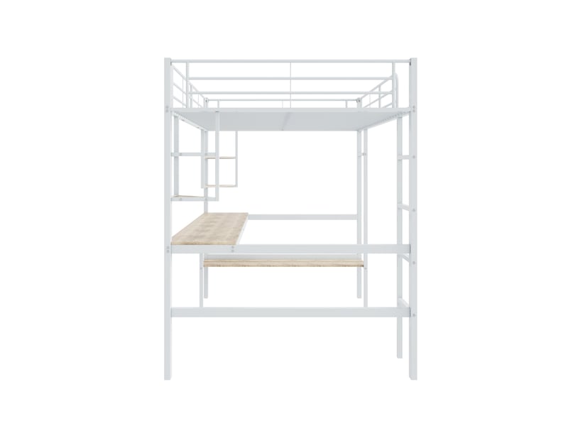  Lit mezzanine en métal 140x200 cm avec bureau intégré, étagères et grande bibliothèque – gain de place  - Conforama E
