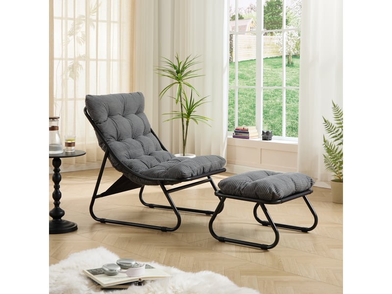  Fauteuil de jardin avec repose-pieds, coussin rembourré, acier coloris gris  - Conforama B