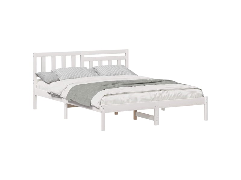  Lit double- lit adulte -  cadre de lit avec tête de lit blanc 150 x 200 cm pin massif  - Conforama A