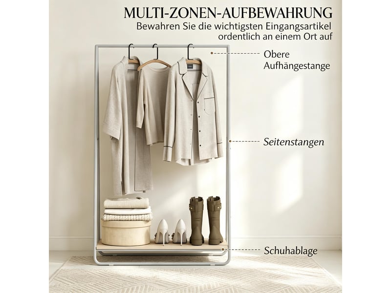 Porte-manteau multifonction 3 en 1 avec range-chaussures, noir et bois - Conforama E
