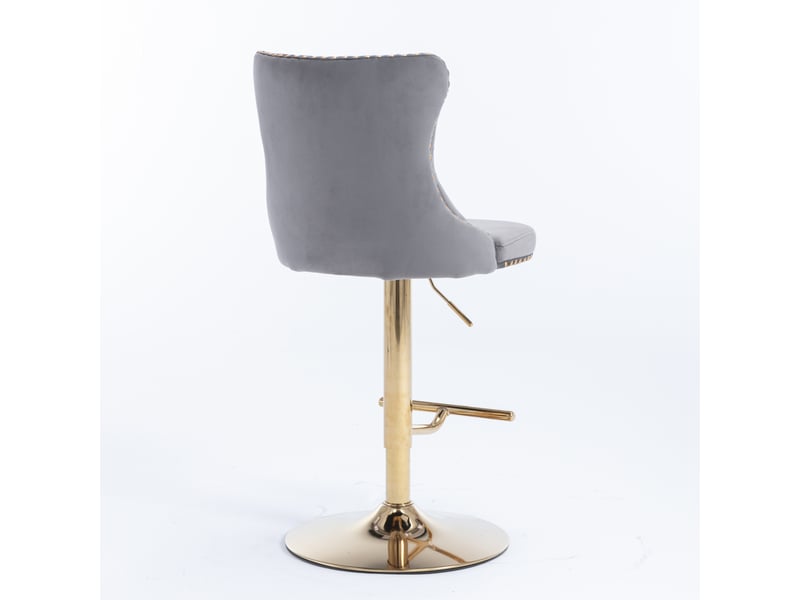  Tabouret de bar pivotant en velours gris, hauteur réglable, dossier capitonné, base dorée  - Conforama E