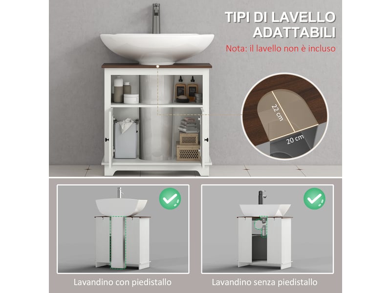  Meuble sous lavabo avec deux portes, étagère ouverte, 60 x 30 x 60 cm  - Conforama R