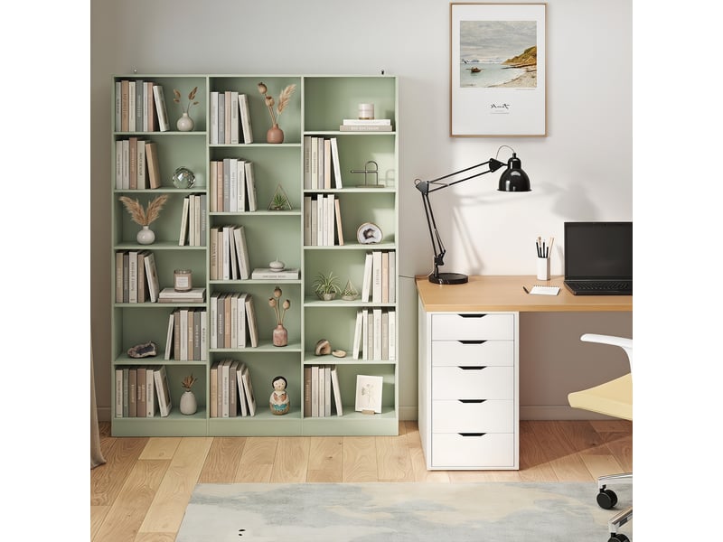  Bibliothèque 6 niveaux 17 compartiments 149 x 23,6 x 188 cm vert  - Conforama D