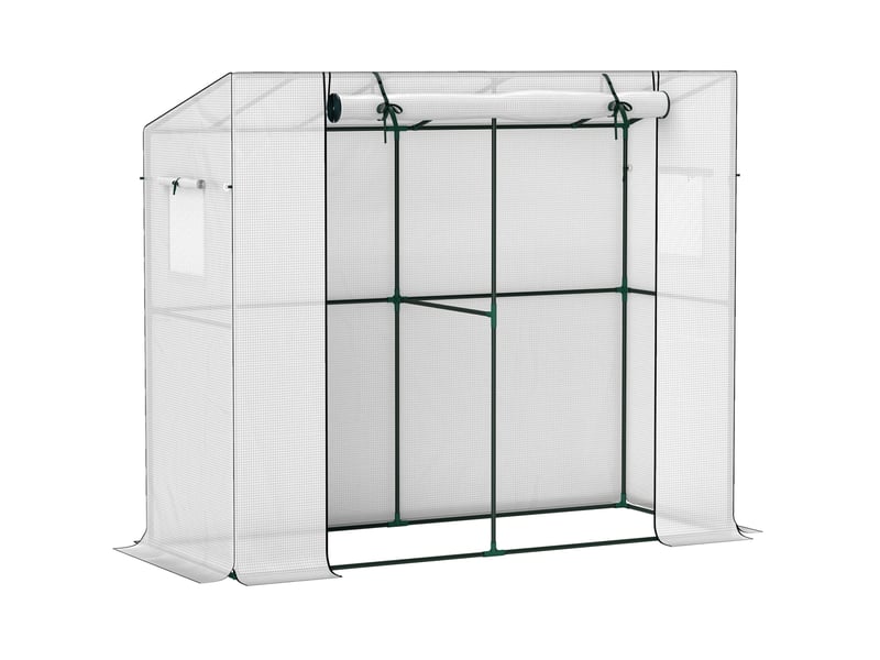  Serre adossée 200 x 76 x 170150 cm, en acier, blanche, avec porte enroulable et 2 fenêtres, protection uv  - Conforama A