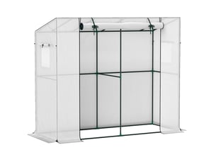 Serre adossée 200 x 76 x 170150 cm, en acier, blanche, avec porte enroulable et 2 fenêtres, protection uv