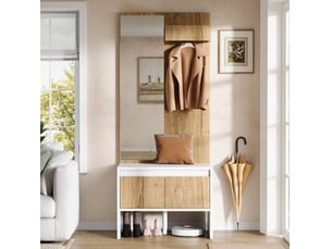 Vestiaire d'entrée avec miroir, banc à chaussures et 2 tiroirs 60x38x145 cm evryae