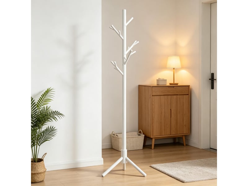 Porte-manteau moderne avec design en branches et base stable, support à vêtements avec plusieurs crochets, blanc - Conforama A