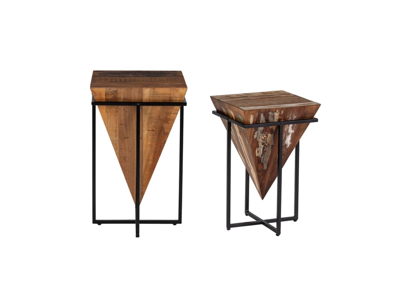  Table d'appoint triangle 36x36x56 cm en bois recyclé et métal noir  - Conforama E