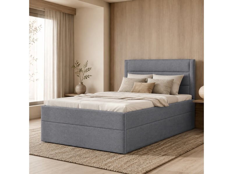  Lit coffre 90x200, espace de rangement, sommier métal, lin et mdf, gris sans matelas  - Conforama B