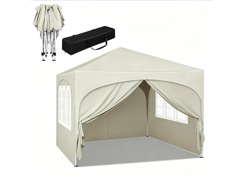  Tonnelle pliante 300x300 cm – beige – parois amovibles, protection uv upf 50+ et sac de rangement  - Conforama A