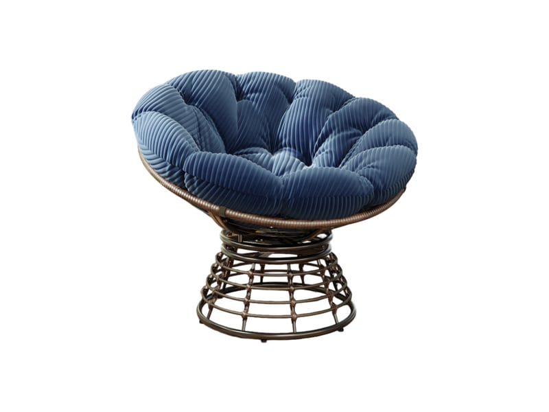  Fauteuil papasan pivotant 360° ø92 x h67 cm – bleu marine et marron – coussin épais, acier et rotin pe  - Conforama A