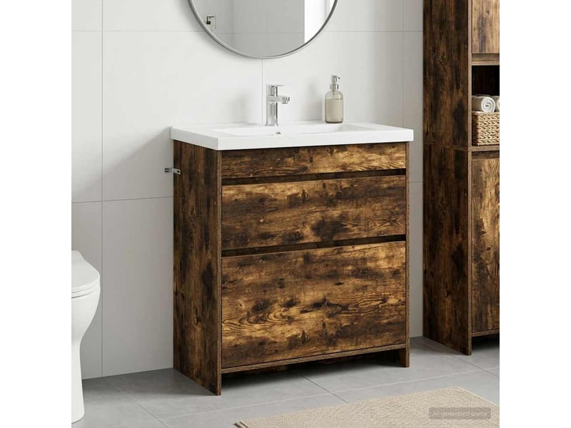  Meuble sous lavabo de salle de bain, commode chêne fumé shl402  - Conforama B