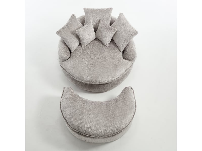  Fauteuil 1 place - 190x138x83cm - fauteuil rond oversized en polyester moderne et moelleux avec pouf et coussins - gris clair  - Conforama A