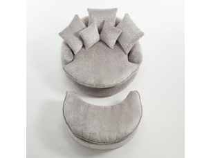 Fauteuil 1 place - 190x138x83cm - fauteuil rond oversized en polyester moderne et moelleux avec pouf et coussins - gris clair