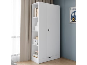 Armoire chambre 70x40x170 cm - 1 porte, étagères réglables, tiroirs, rangement vêtements, blanc