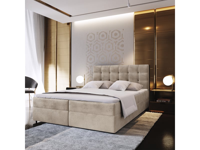  Boxspring glos 200x200 cm, lit complet avec matelas, beige  - Conforama B