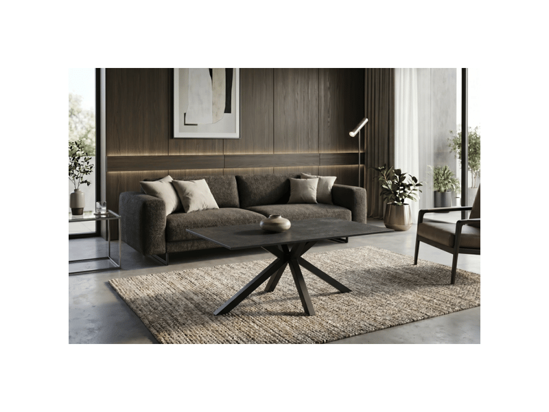 Table basse solara 100 cm en céramique gris anthracite avec pied étoile en métal noir - Conforama B