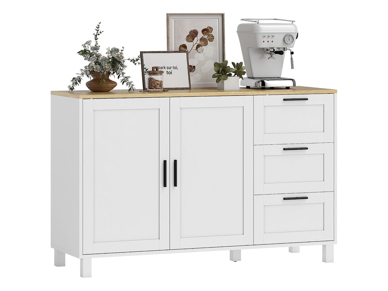  Buffet 2 portes soft-close et 3 tiroirs blanc 120 x 38 x 76 cm  - Conforama A