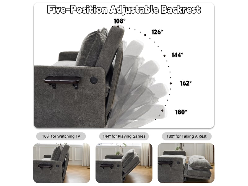  Canapé convertible corda, gris, fonction sommeil, usb, dossier réglable 5 positions, rangement, chenille  - Conforama E