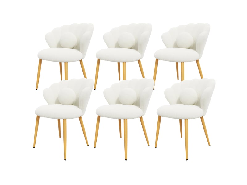  Lot de 6 chaises de salle à manger 60x62,5x83 cm en tissu bouclé blanc, pieds dorés  - Conforama A