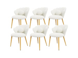 Lot de 6 chaises de salle à manger 60x62,5x83 cm en tissu bouclé blanc, pieds dorés