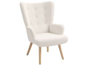 Fauteuil de salon capitonné en tissu bouclette beige 71x74x96 cm
