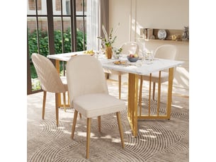 Lot de 4 chaises de salle à manger en velours avec dossier cambré et pieds en métal doré,beige