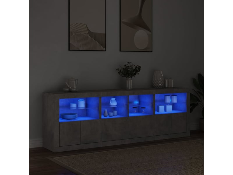 Buffet - bahut - meuble de rangement avec lumières led gris béton 202x37x67 cm - Conforama C