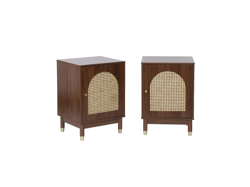  Lot de 2 tables de chevet bohème bois et cannage noyer 1 porte - judith  - Conforama A