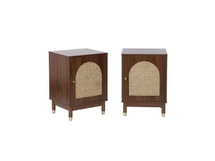 Lot de 2 tables de chevet bohème bois et cannage noyer 1 porte - judith
