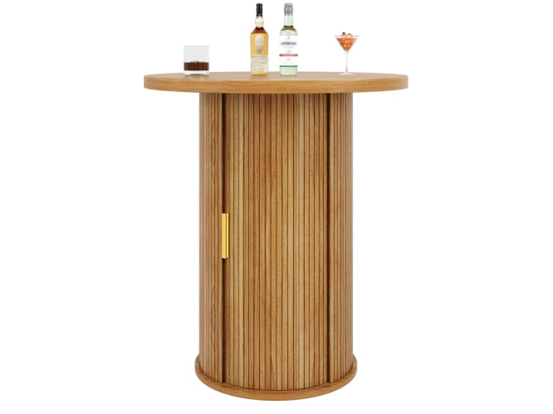 Table de bar ronde avec rangement - hauteur 91,6 cm - mdf effet bois - 75 kg - idéale pour bar et salon - Conforama E