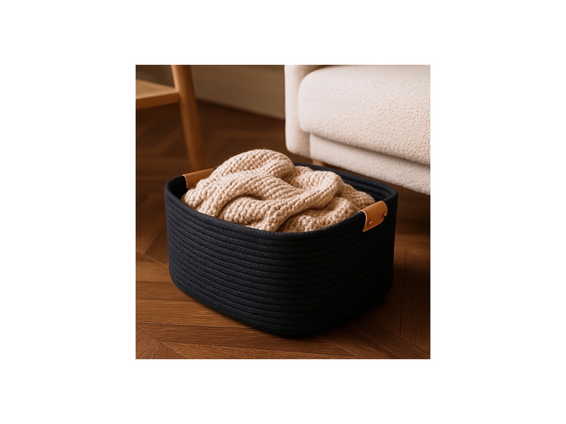 Lot de 6 paniers de rangement en coton noir 37 x 33 x 15 cm 50618L - Conforama C