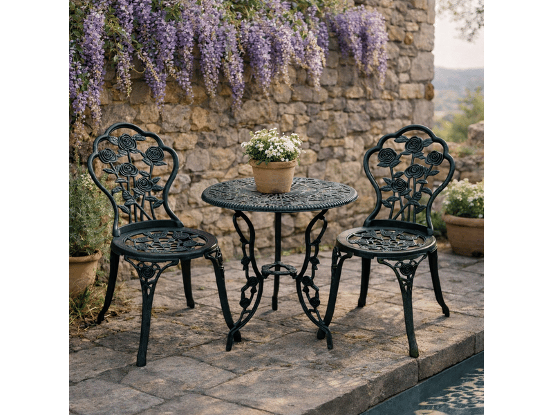  Salon de jardin 2 places – style néo-rétro – table ronde incluse  - Conforama B